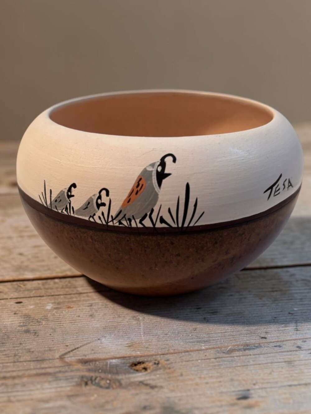 Hand-Painted Ceramic Bowl With Quail Design By Tesa Luke Thrift Shop 1982 Vintag